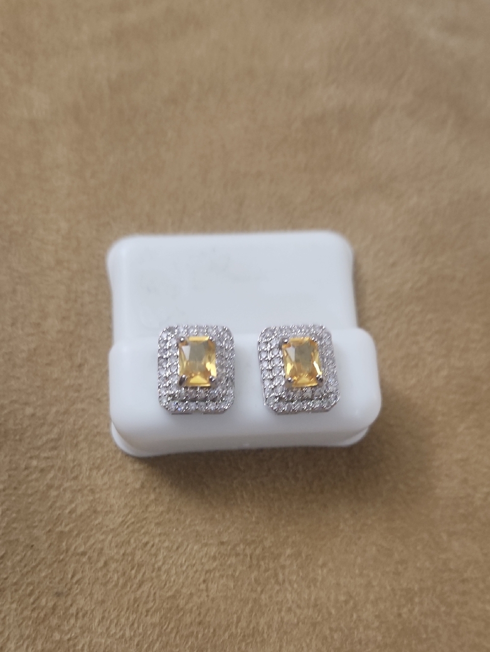 Elegant Yellow Gemstone Halo Stud Earrings - Women Jewelry